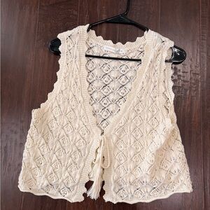 Altar'd State Ivory Crochet Tie Front Top